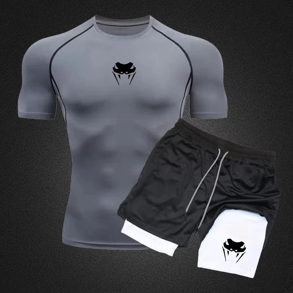 Men's Compression Fitness Set – Short Sleeve Top & Shorts