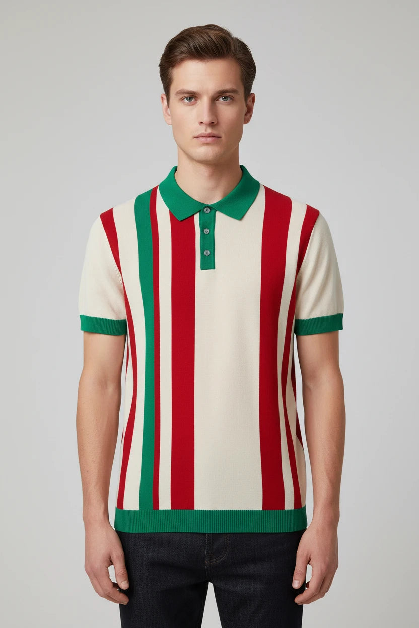 Men's Striped Knit Polo Shirt
