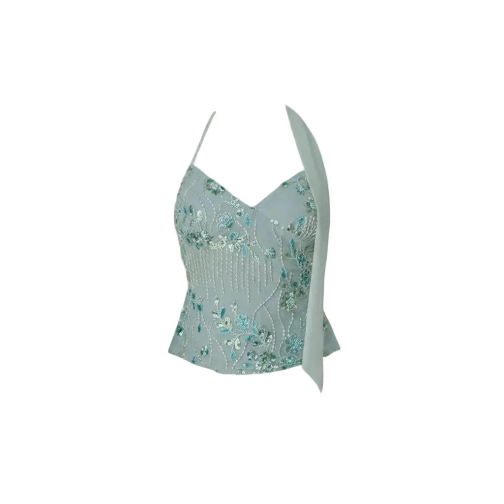 Sequin Beaded Camisole Top with Choker Scarf