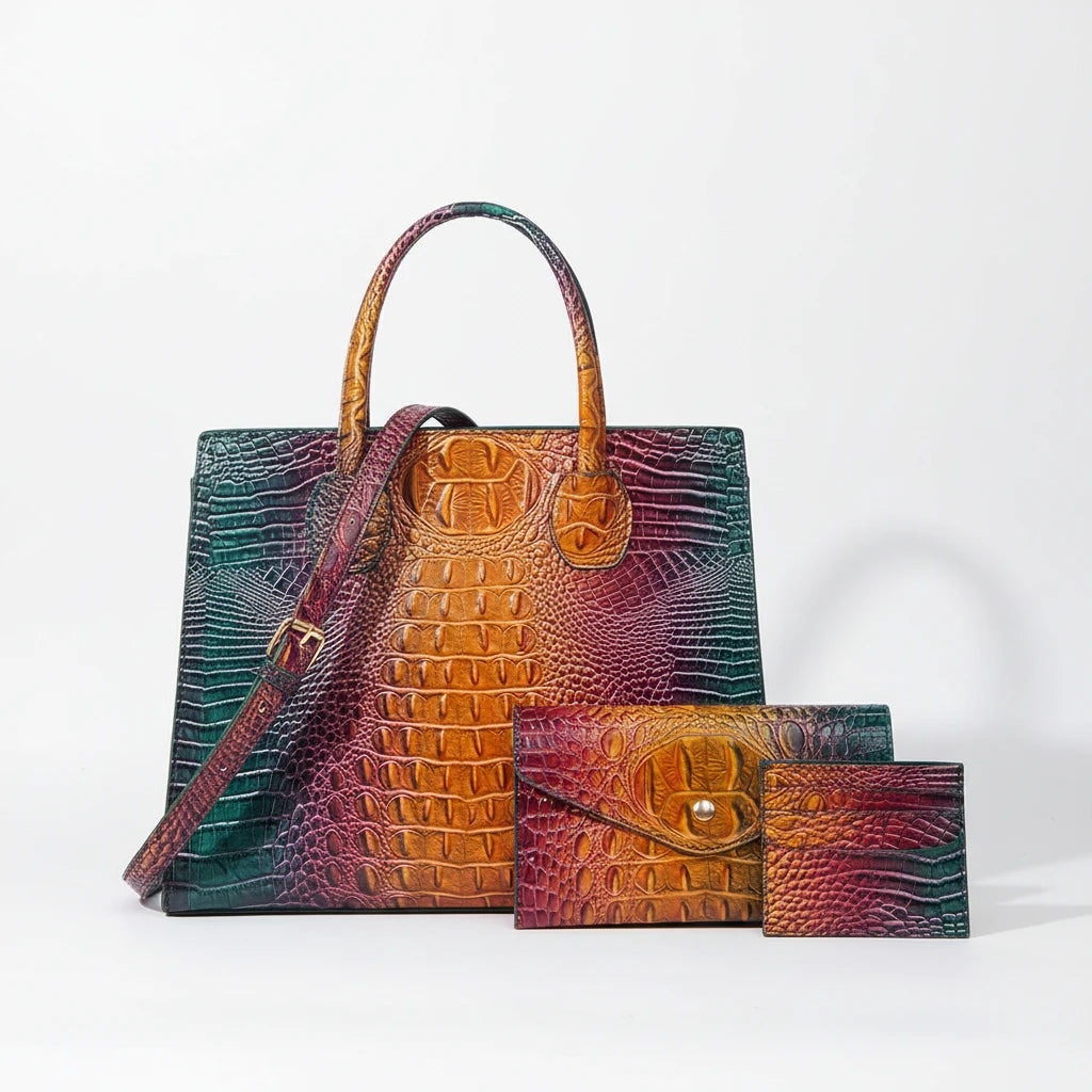 Sunset Croc Leather Bag Set