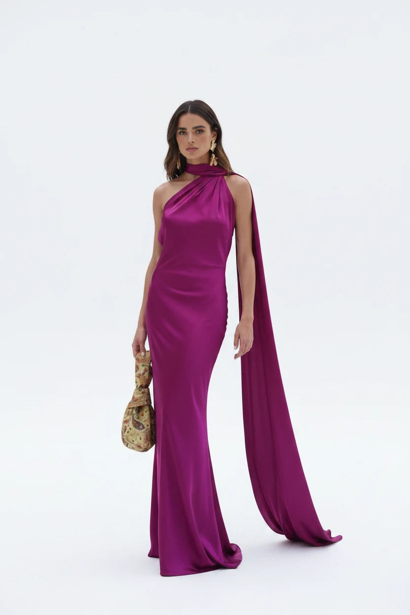 Satin Drape Backless Dress