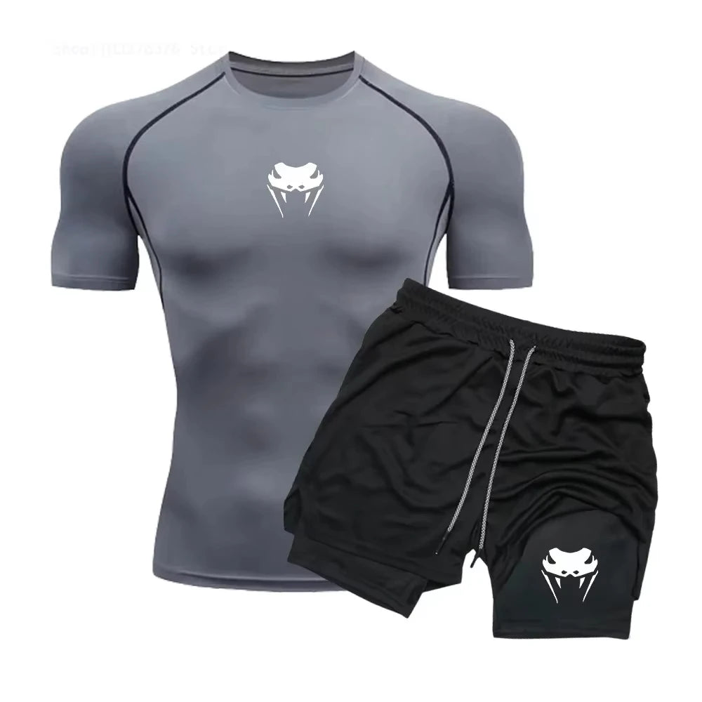 Men's Compression Fitness Set – Short Sleeve Top & Shorts