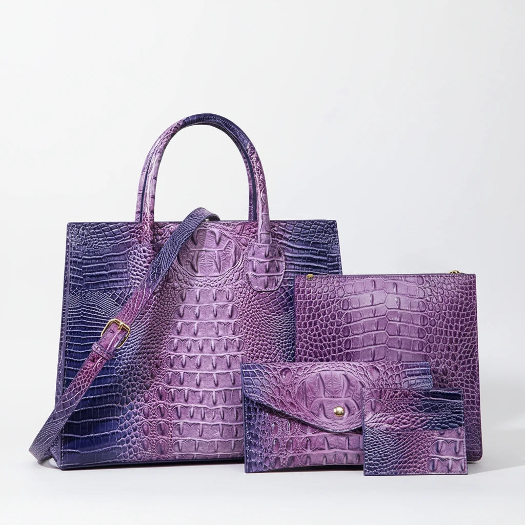 Sunset Croc Leather Bag Set