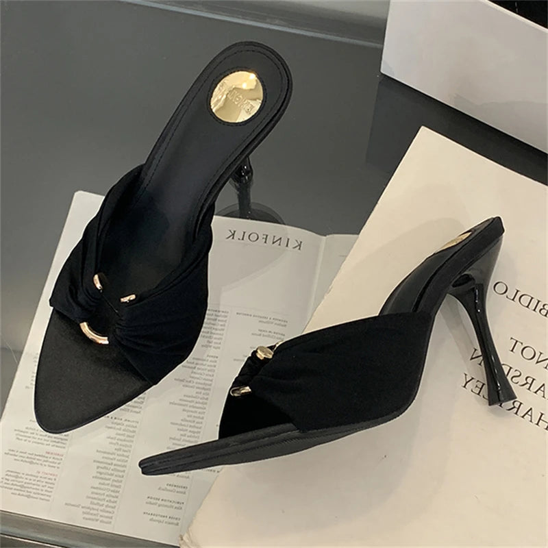 Silk Strap Stiletto Mules