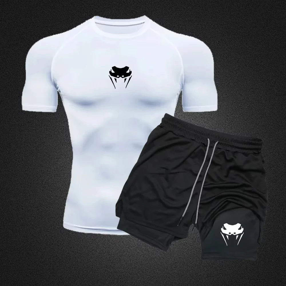 Men's Compression Fitness Set – Short Sleeve Top & Shorts