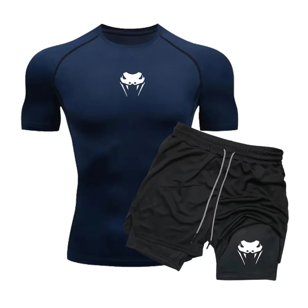 Men's Compression Fitness Set – Short Sleeve Top & Shorts