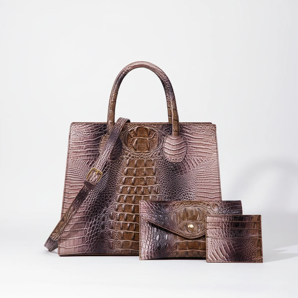 Sunset Croc Leather Bag Set
