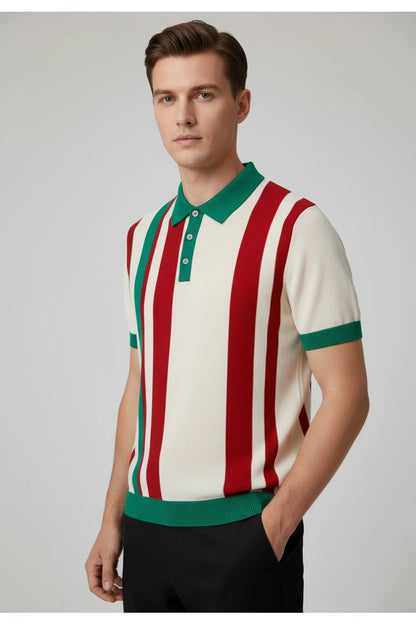 Men's Striped Knit Polo Shirt