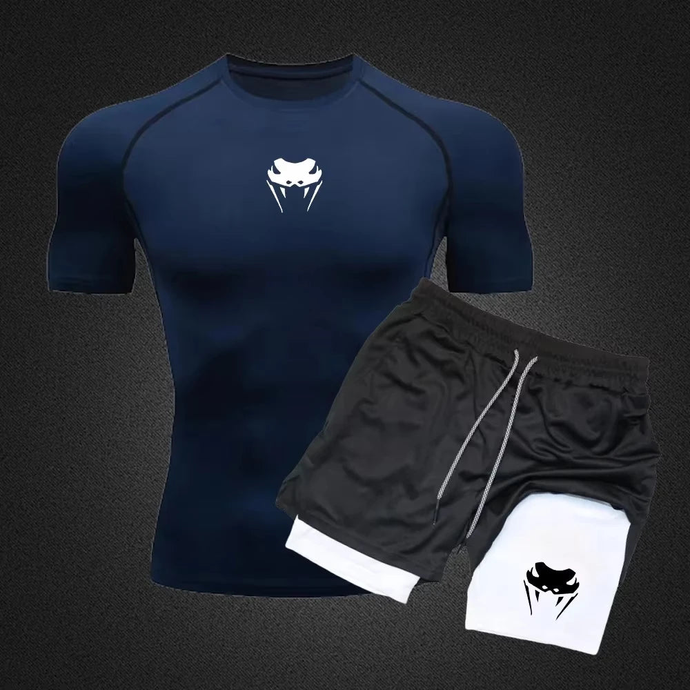 Men's Compression Fitness Set – Short Sleeve Top & Shorts
