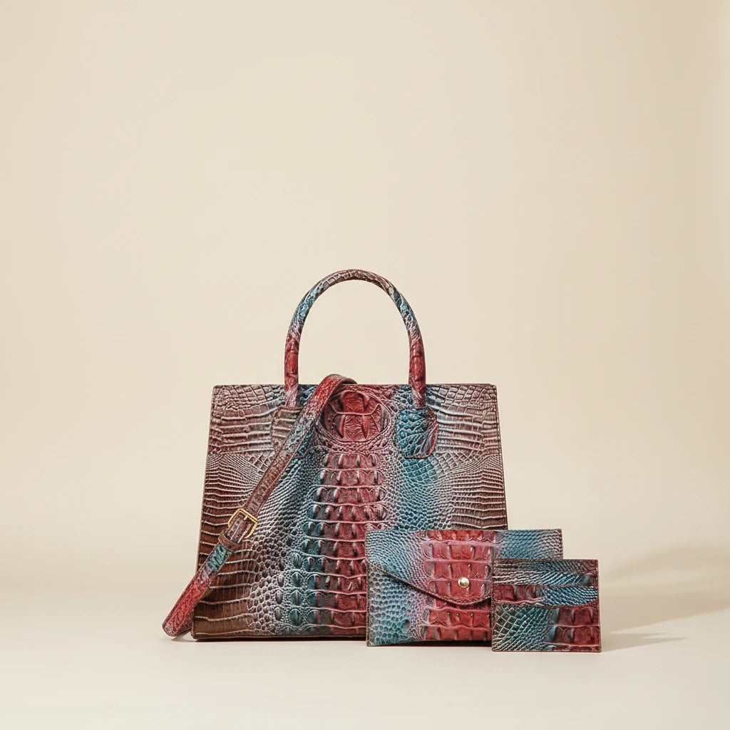 Sunset Croc Leather Bag Set