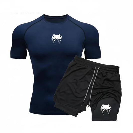 Men's Compression Fitness Set – Short Sleeve Top & Shorts