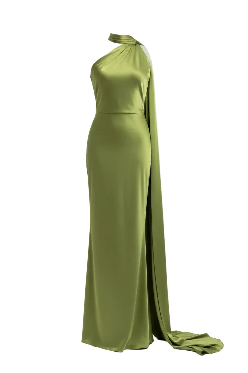 Satin Drape Backless Dress