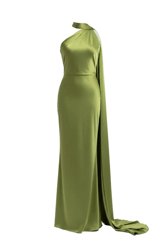 Satin Drape Backless Dress