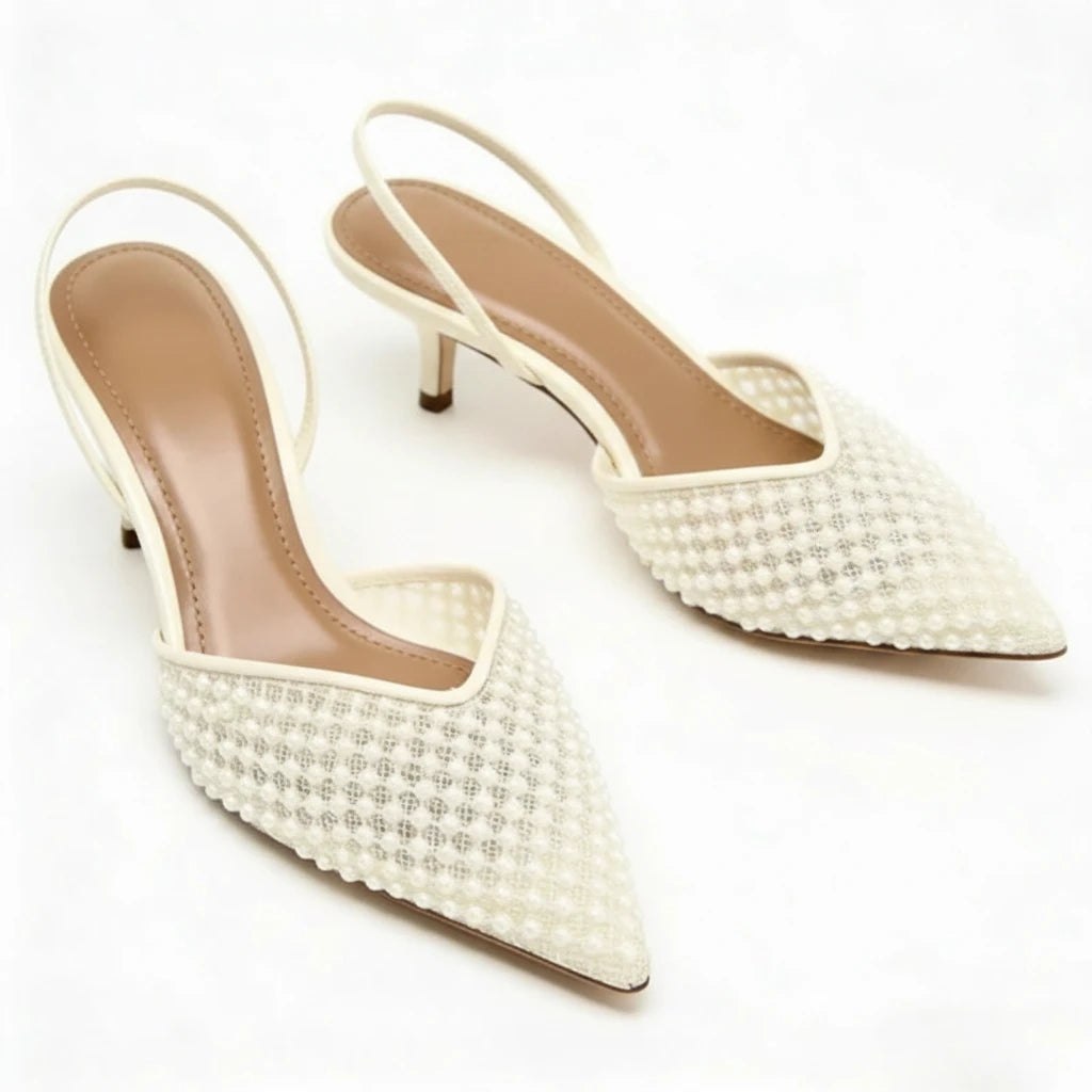 Crystal Bead Slingback Heels