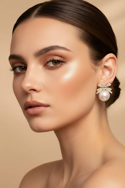 Pearl Bow Drop Earrings