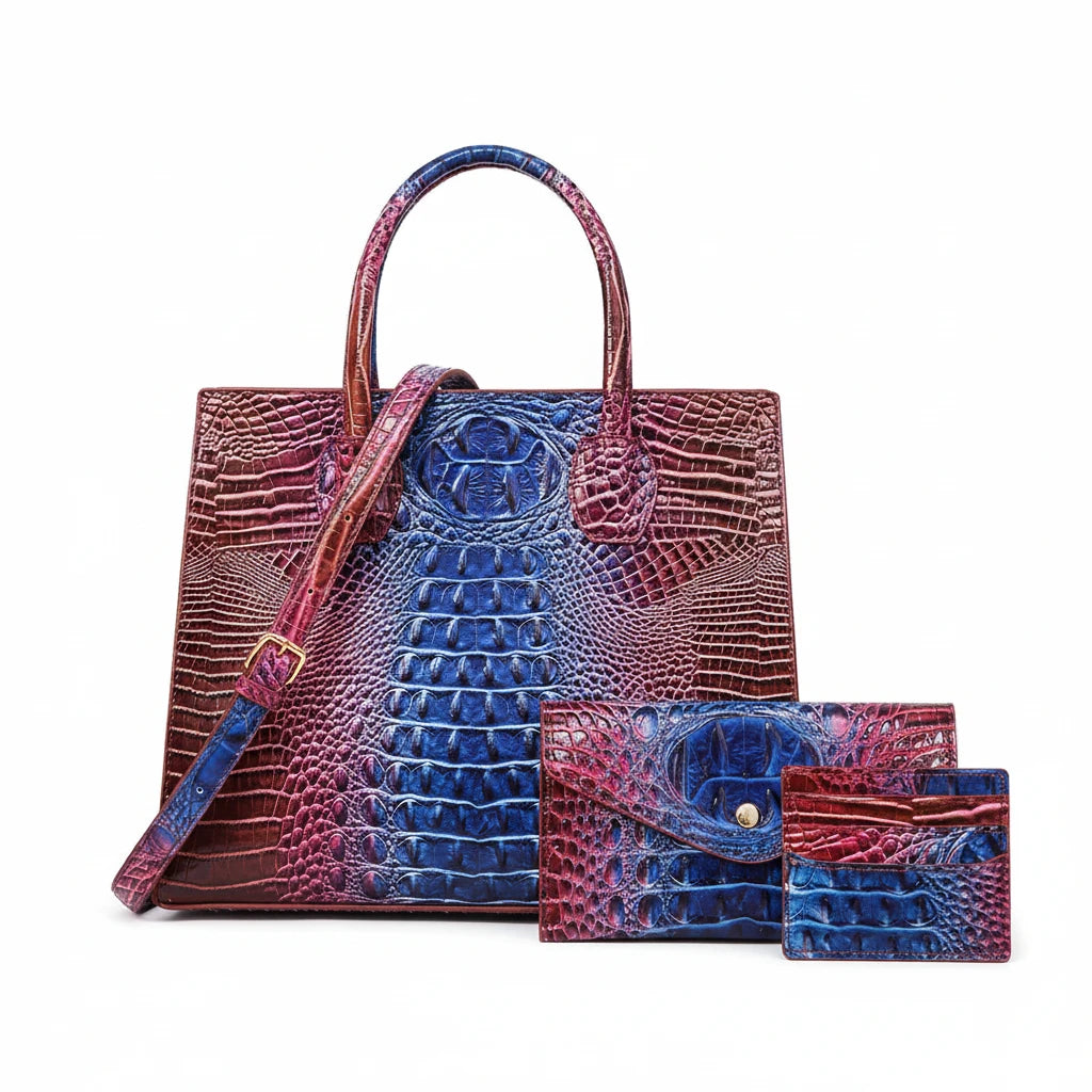 Sunset Croc Leather Bag Set