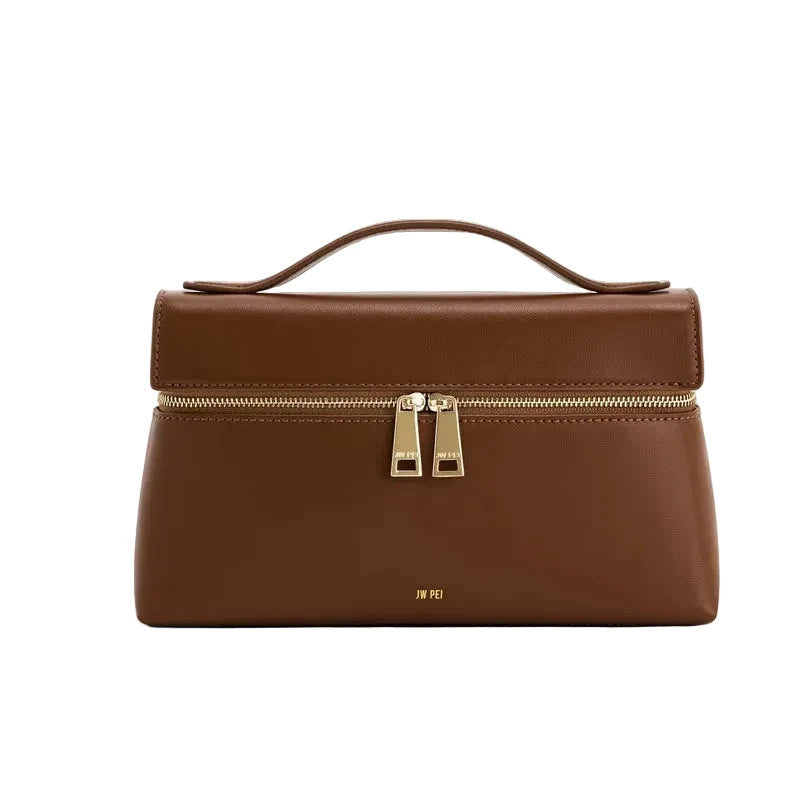 Modern Lunchbox Style PU Clutch Bag - Structured Mini Handbag