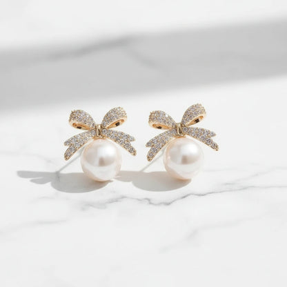 Pearl Bow Drop Earrings