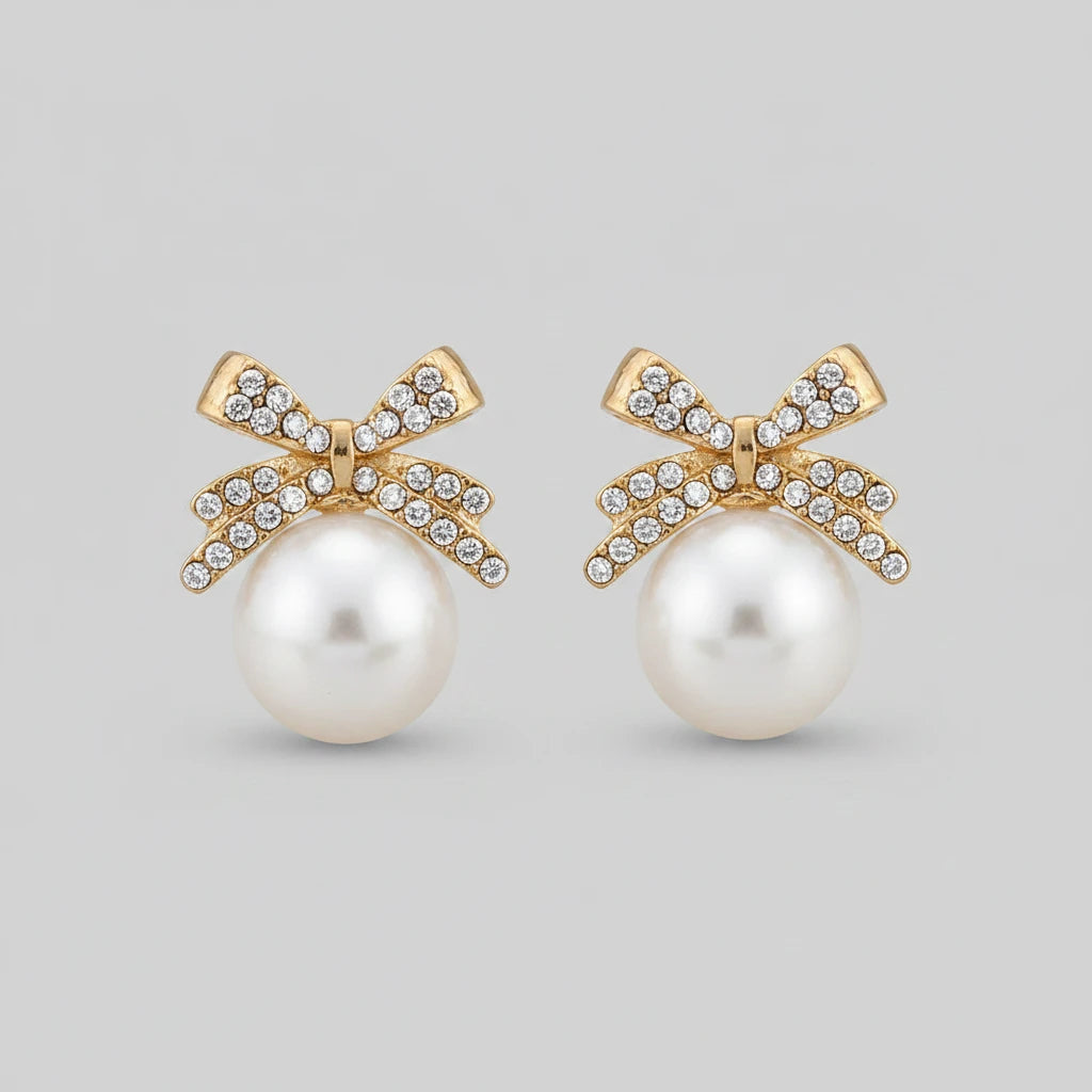Pearl Bow Drop Earrings