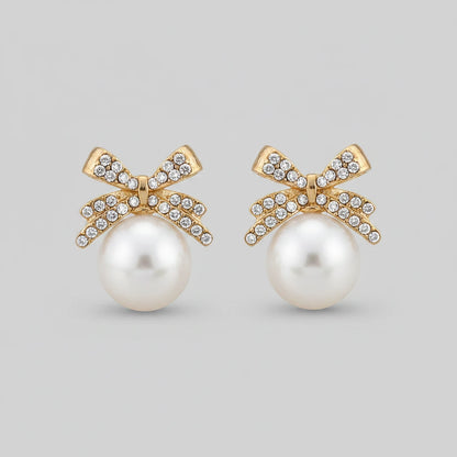 Pearl Bow Drop Earrings