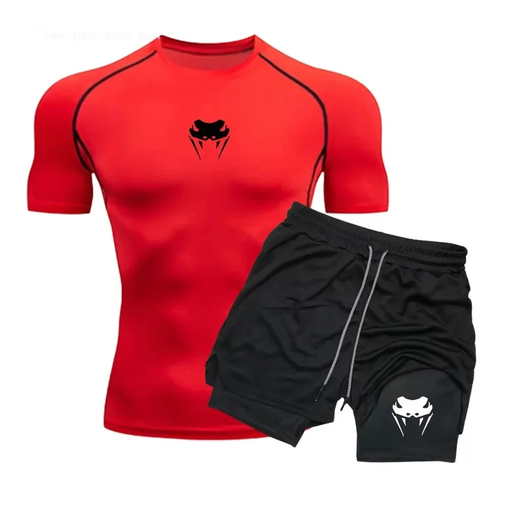 Men's Compression Fitness Set – Short Sleeve Top & Shorts