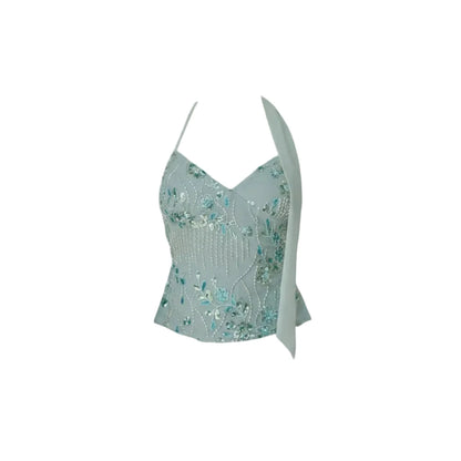 Sequin Beaded Camisole Top with Choker Scarf