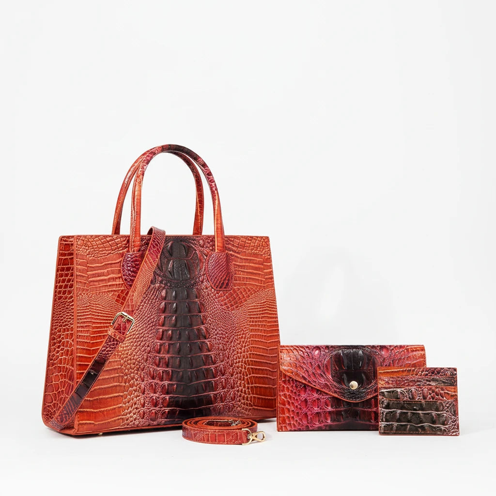 Sunset Croc Leather Bag Set