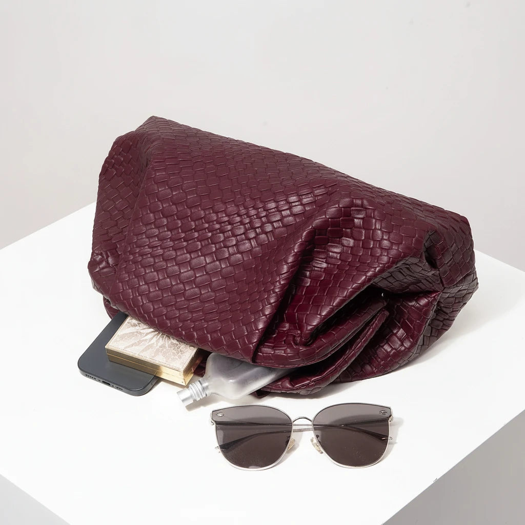 Vintage Leather Woven Clutch Bag