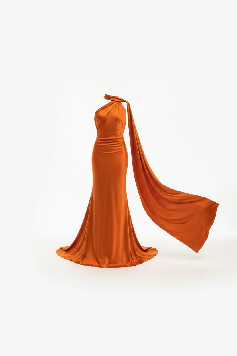 Satin Drape Backless Dress