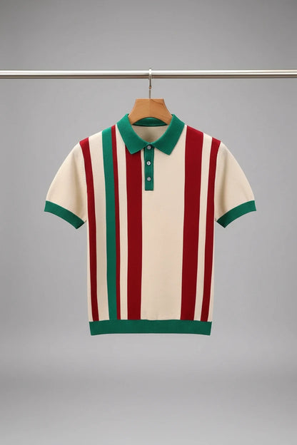 Men's Striped Knit Polo Shirt