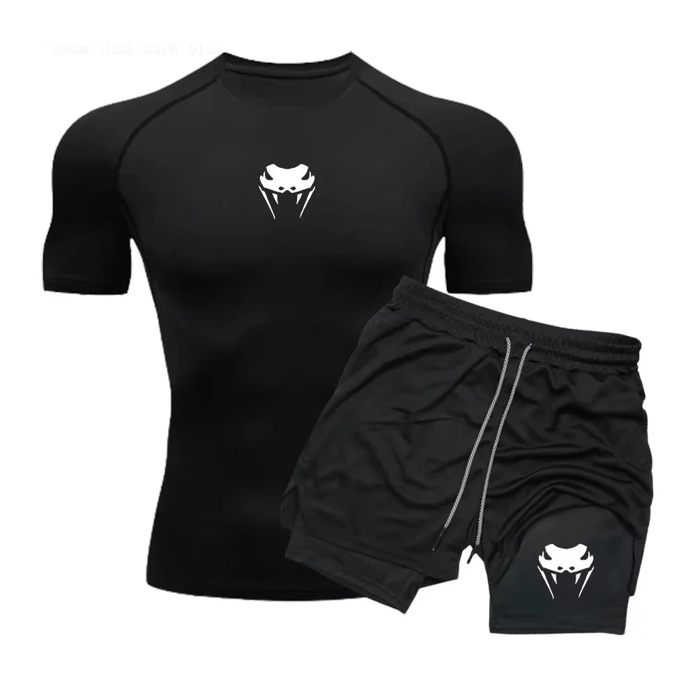 Men's Compression Fitness Set – Short Sleeve Top & Shorts