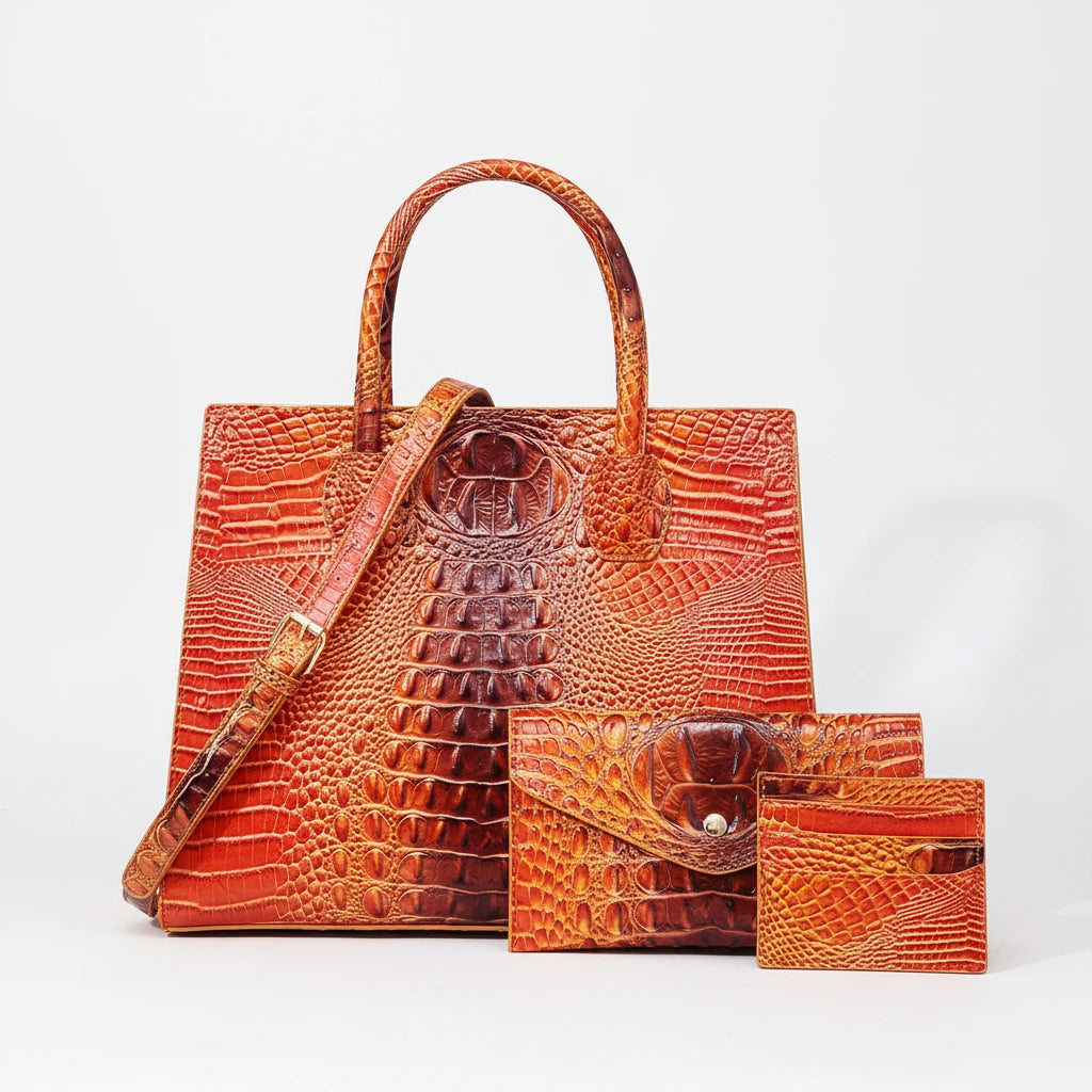 Sunset Croc Leather Bag Set